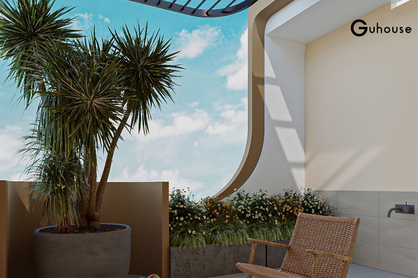 Không gian ngoài trời Japandi vật liệu tự nhiên