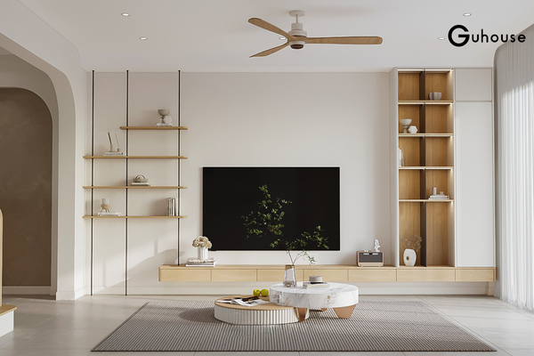 Phòng khách tối giản, ánh sáng tự nhiên